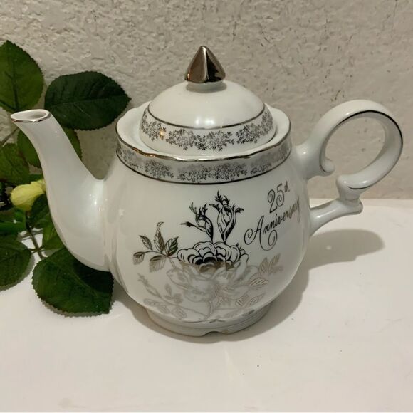 VTG Norcrest Fine 25th Anniversary Chatillon Fine Tea Pot China Silver Muscial - Picture 2 of 11